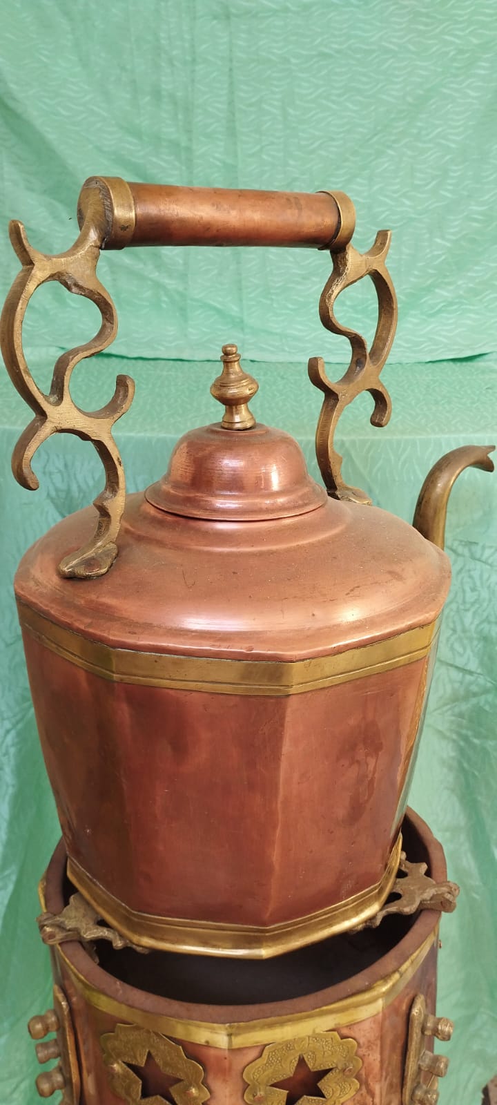 Grande theiere Mauresque ancienne brasero cuivre laiton Maroc Maghreb