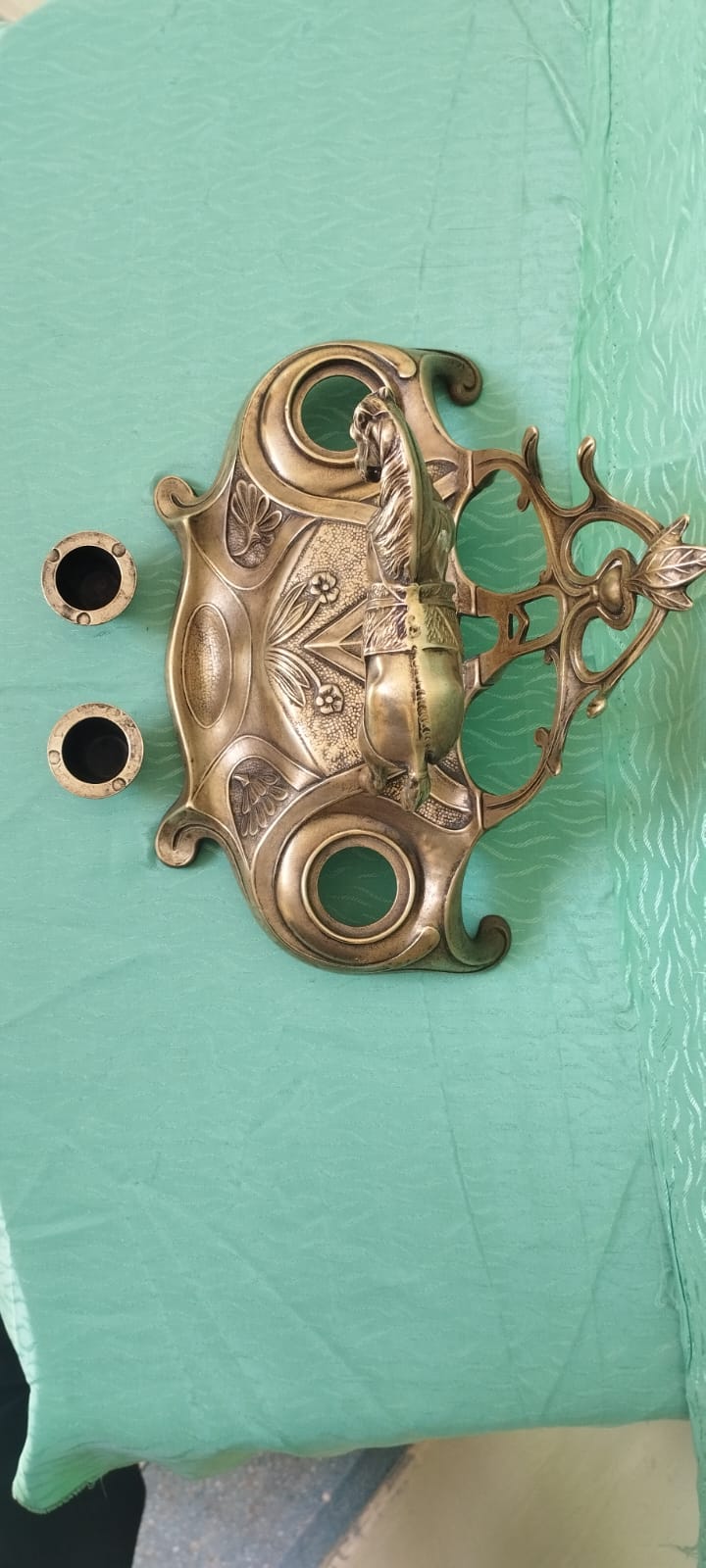 Ancien encrier porte lettre cheval en bronze